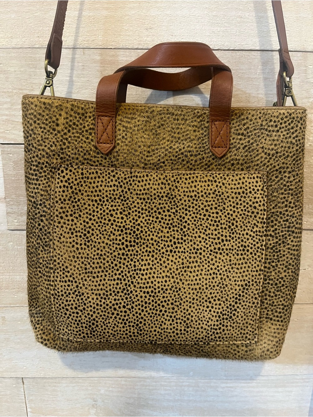 Madewell Brown Spotted Haircalf Tote with Leather Handles Cowhide Leather